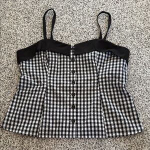 Unique Vintage Black & White Gingham Button-Front Retro Style Cami